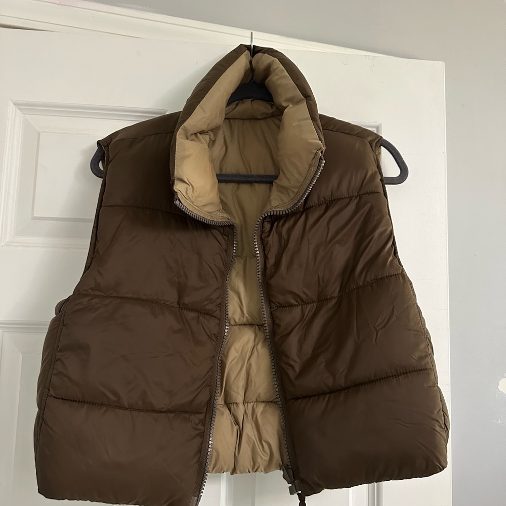 Reversible Brown and Tan Puffer Vest